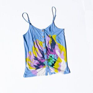 Vintage Roxy Top S Blue Periwinkle Floral Bright Cami Skater Y2K 00s 90s